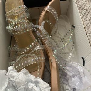 Fashion Nova nude /clear wrap around heels